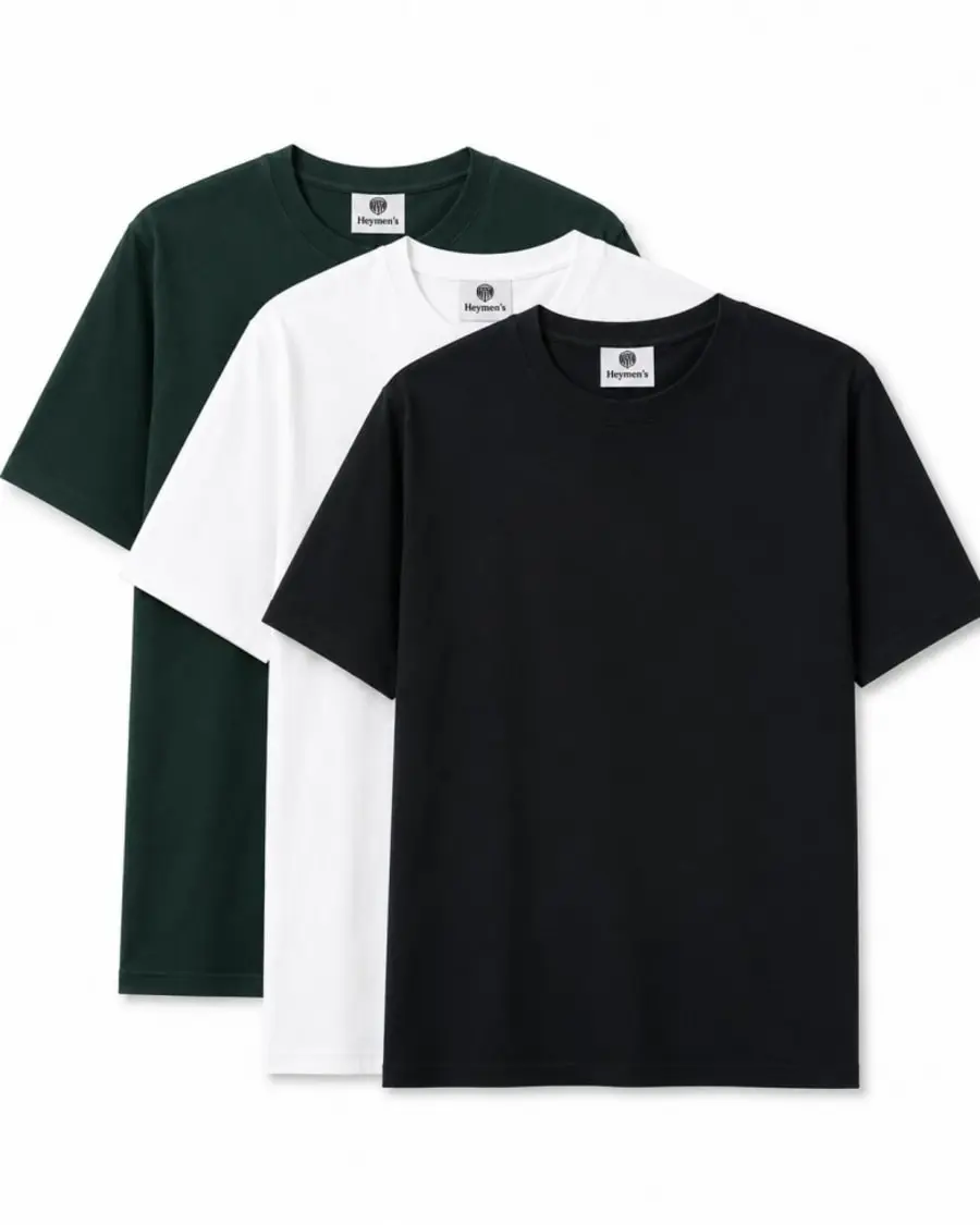 Heymen's Essential Combo Pack | 3 Premium Cotton T-Shirts in Green / White / Black